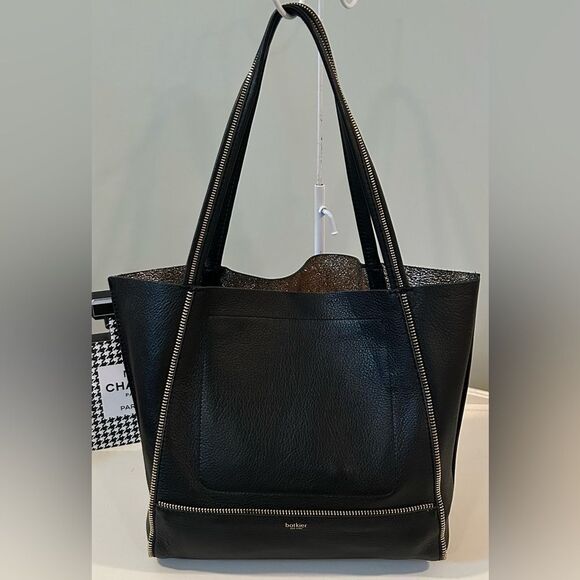 BOTKIER BLACK PEBBLE LEATHER SOHO ZIPPER TRIM TOTE SHOULDER BAG $298 - Picture 2 of 15